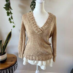 DKNY Tan V-Neck Sweater